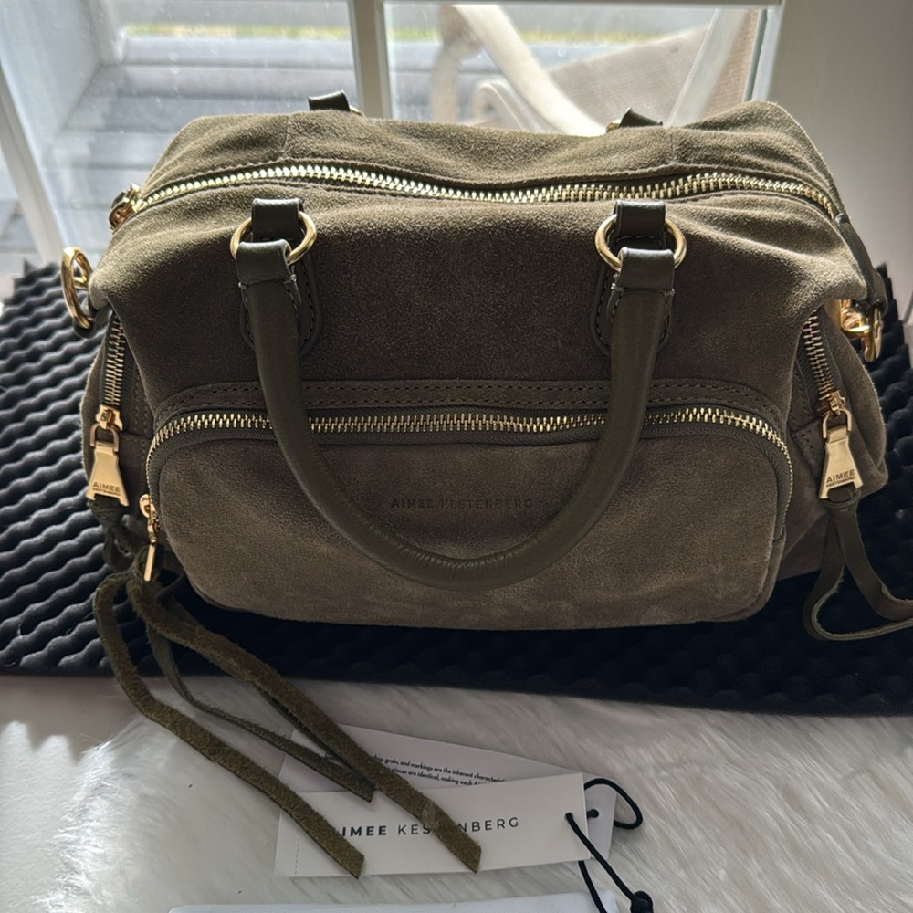AMIEE KESTENBERG army green leather satchel